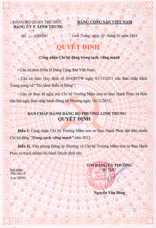 Giấy khen chi bộ